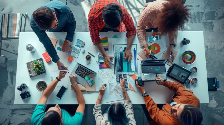 Team collaborating in office